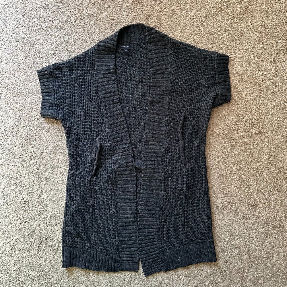 Banana Republic Cardigan Womens Medium Sweater Tie Short Sleeve Grey Cotton Wool